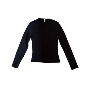 Kotn Womens Black Cotton Long Sleeve Crewneck Fitted Tee Shirt Size Medium